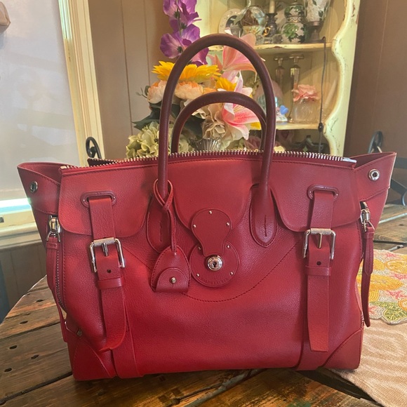 Authentic Ralph Lauren Red Ricky Lambskin Leather Bag BROKEN ZIPPER - Picture 2 of 12
